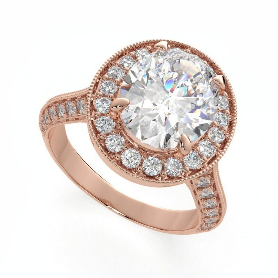 Beatrice 1.45 Carat Oval Cut Halo Pave Knife Edge Milgrain Engagement Ring