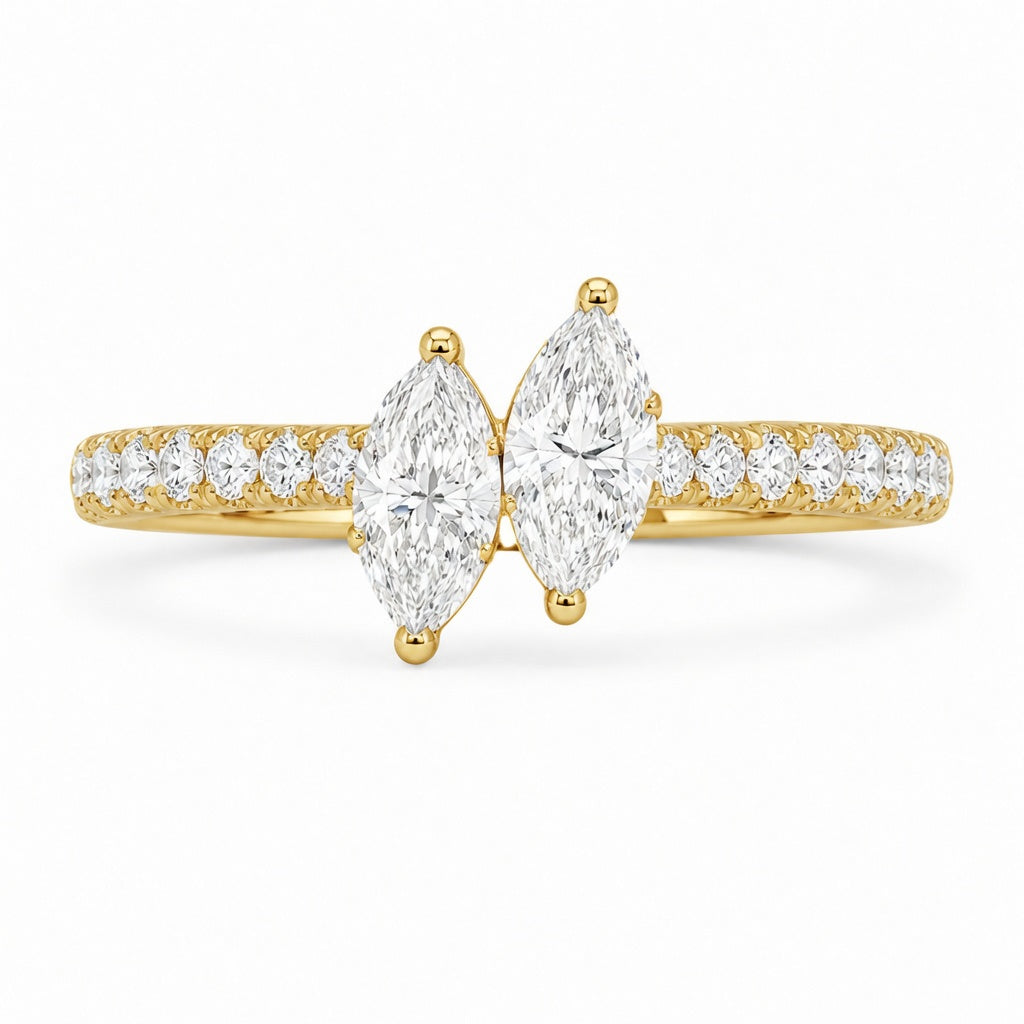 1.00 CT Two-Stone Lab-Grown Diamond Ring with Pavé Band in 14K White Gold (D–F / VS1–VS2)