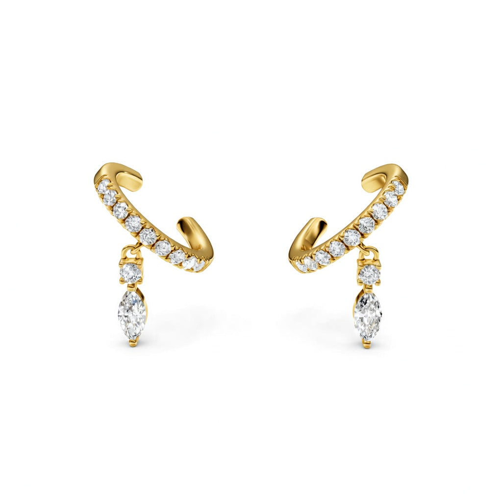 0.49 ct Pear Round Cut Cuff Pav Diamond Earrings VS1 D White Gold 14k