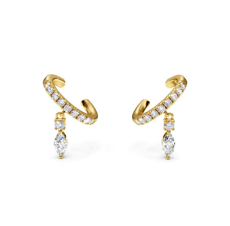 0.49 ct Pear Round Cut Cuff Pav Diamond Earrings VS1 D White Gold 14k