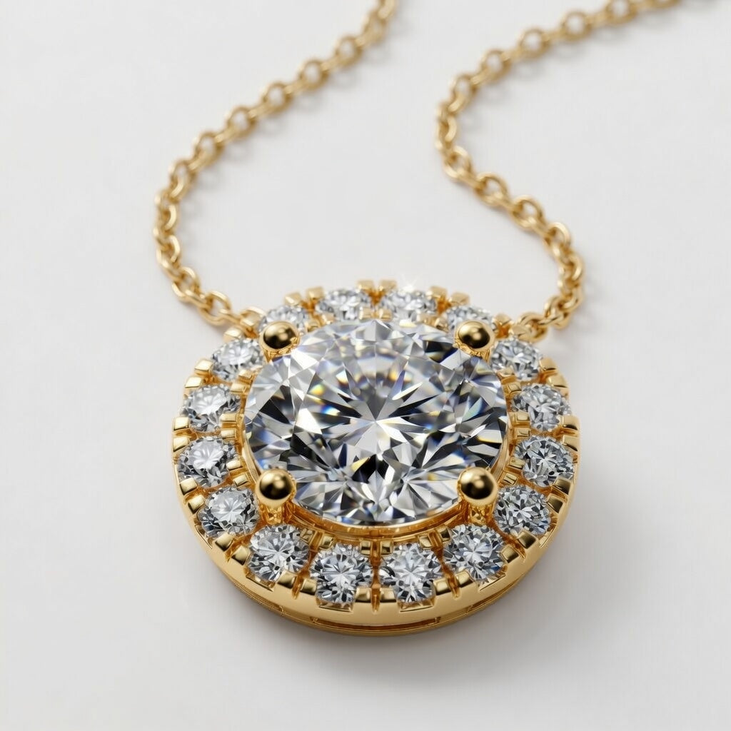 1.76 Carat Round Cut Lab-Grown Diamond Halo Pendant VS1 D–F 14K White Gold with Adjustable Chain