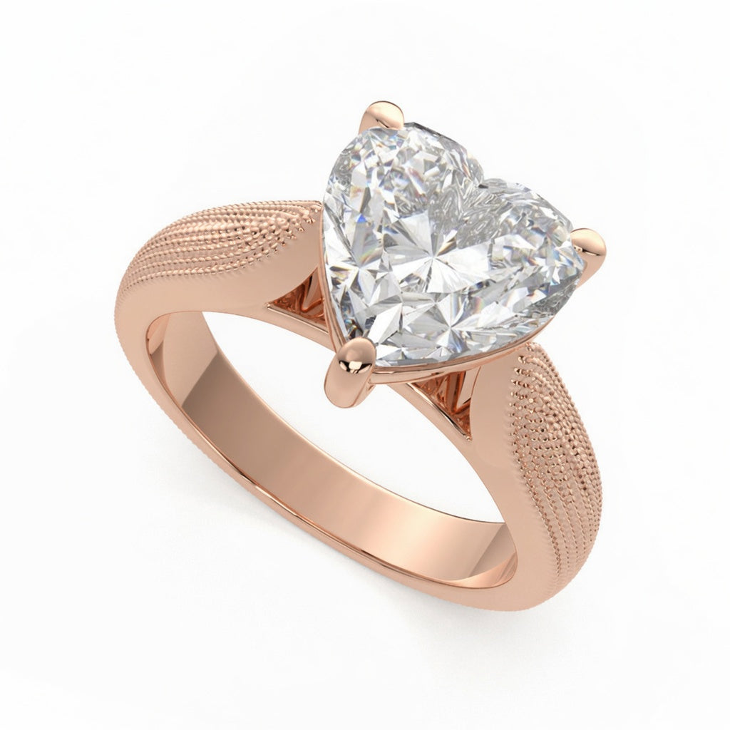 Valentina 2 Carat Heart Cut Solitaire Tapered Milgrain Engagement Ring