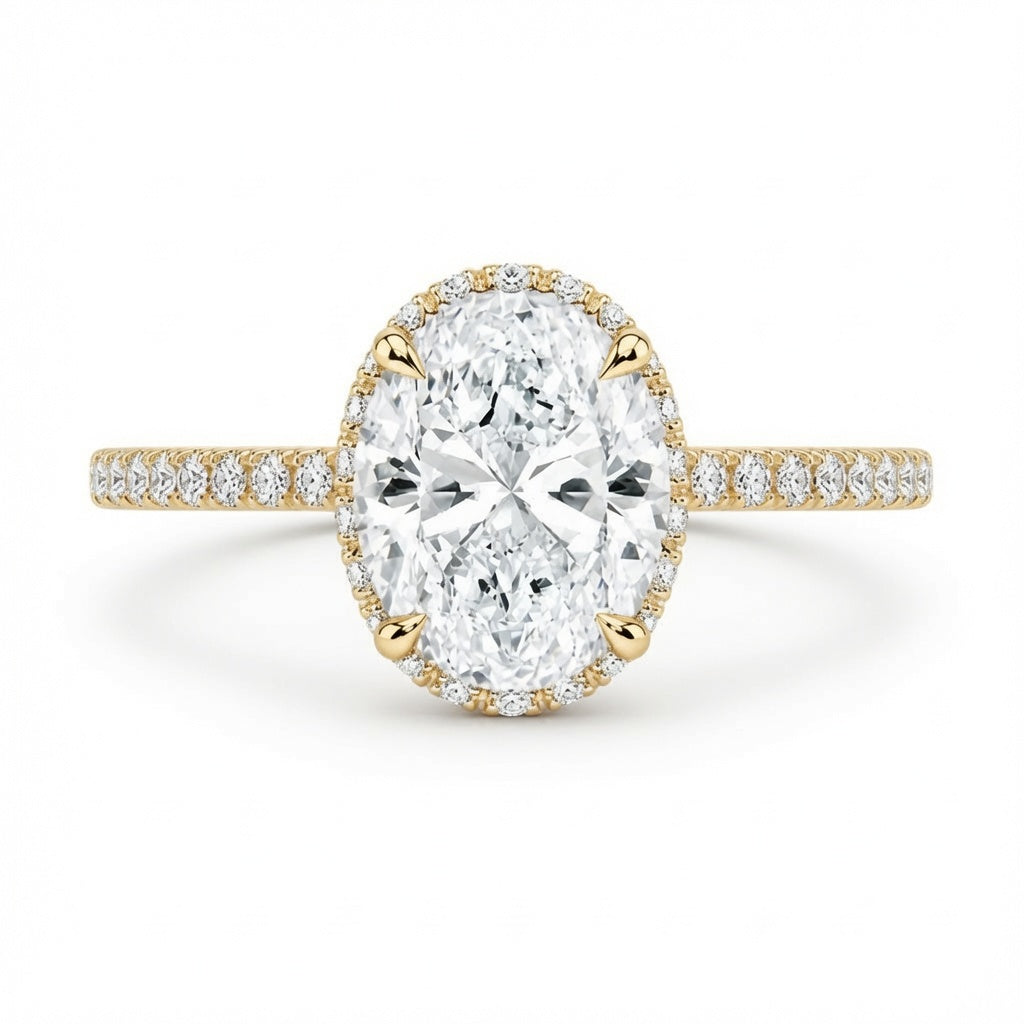 4.00 CT Oval Lab-Grown Diamond Hidden Halo Engagement Ring in 14K White Gold – Gala Pavé Halo Design