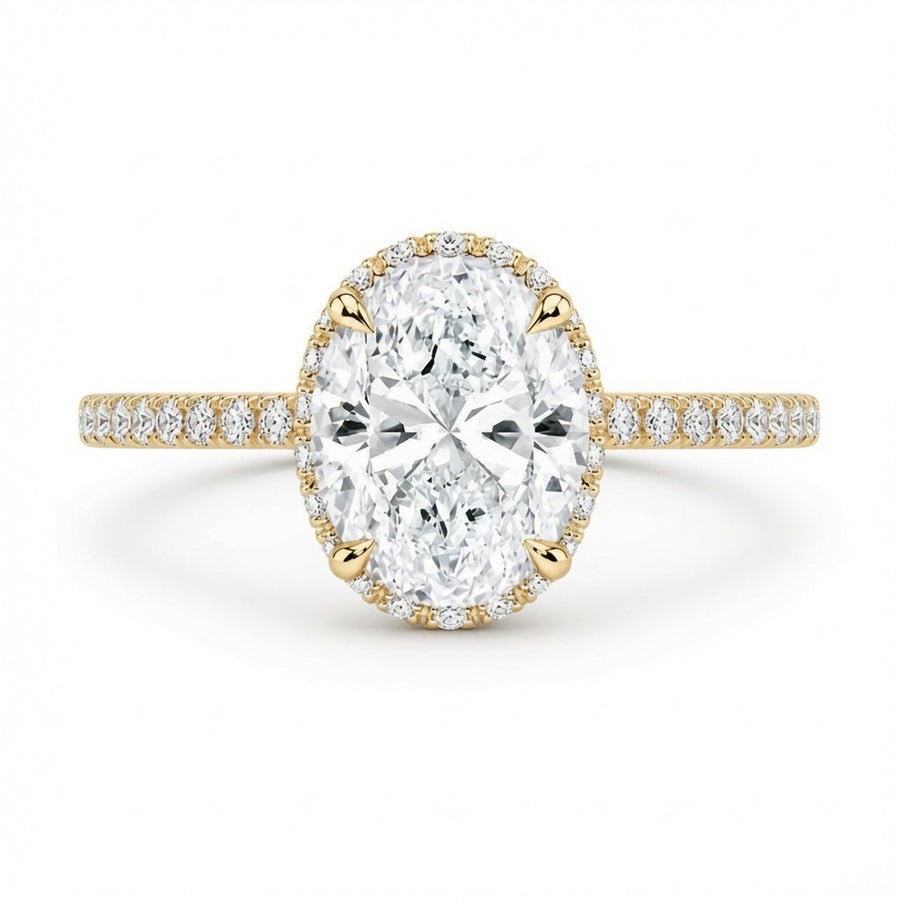 4.00 CT Oval Lab-Grown Diamond Hidden Halo Engagement Ring in 14K White Gold – Gala Pavé Halo Design