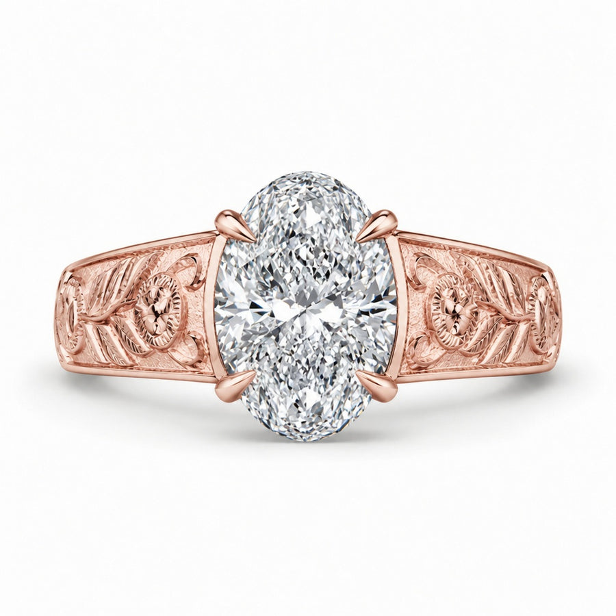 1.50 CT Oval Cut Lab-Grown Diamond Engagement Ring in 14K White Gold – Vintage Engraved Filigree Design