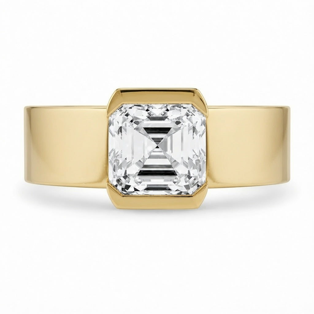 2.00 CT Asscher Cut Lab-Grown Diamond Solitaire Engagement Ring in 14K White Gold – Bezel Set Wide Band Design