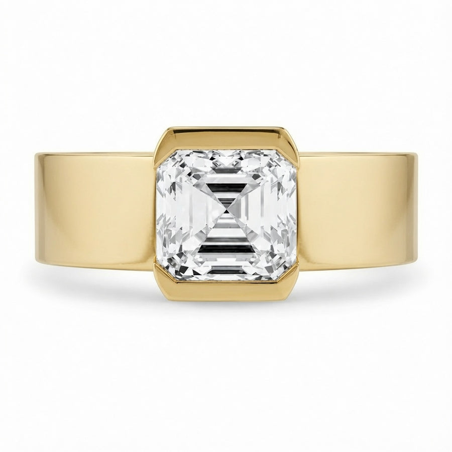 2.00 CT Asscher Cut Lab-Grown Diamond Solitaire Engagement Ring in 14K White Gold – Bezel Set Wide Band Design