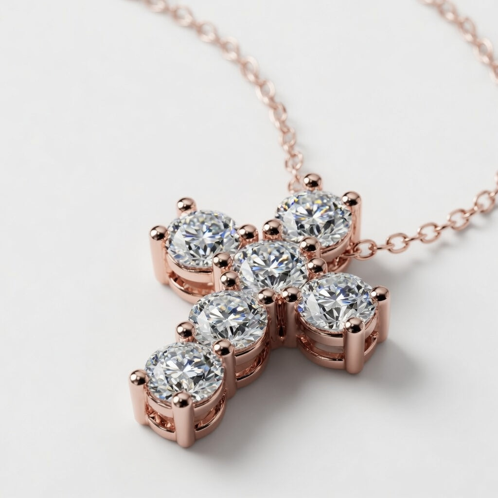 5 CTW Round Lab Grown Diamond Petite Cross Pendant VS1 D–F White Gold 14K
