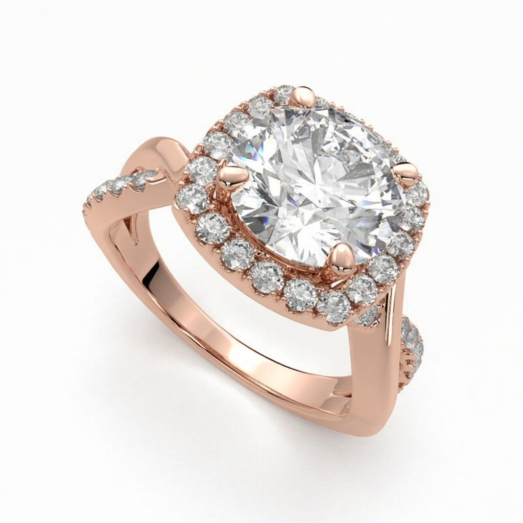 Celestina 1.35 Carat Round Cut Halo Pave Split Shank Engagement Ring