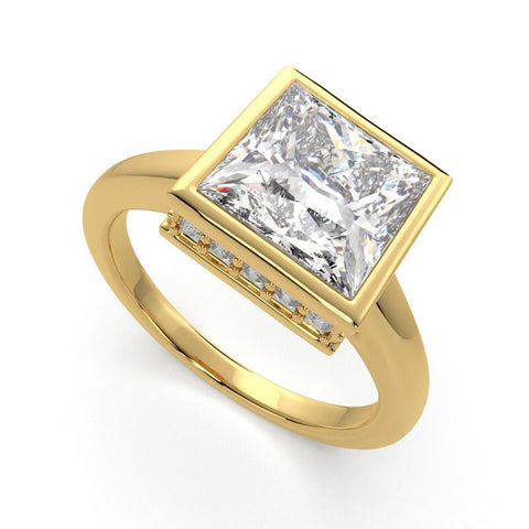 Xenia 3.15 Carat Princess Cut Halo Pave Solitaire Engagement Ring
