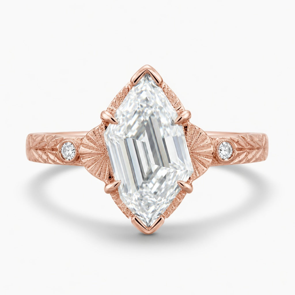 3.00 CT Edwardian Art Deco Lab-Grown Diamond Engagement Ring in 14K White Gold – Flame Cut Vintage Engraved Design