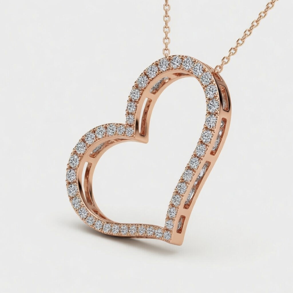2.13 CTW Round Lab-Grown Diamond 1.5" Sideways Heart Pendant (D–F / VS1–VS2, IGI Certified)