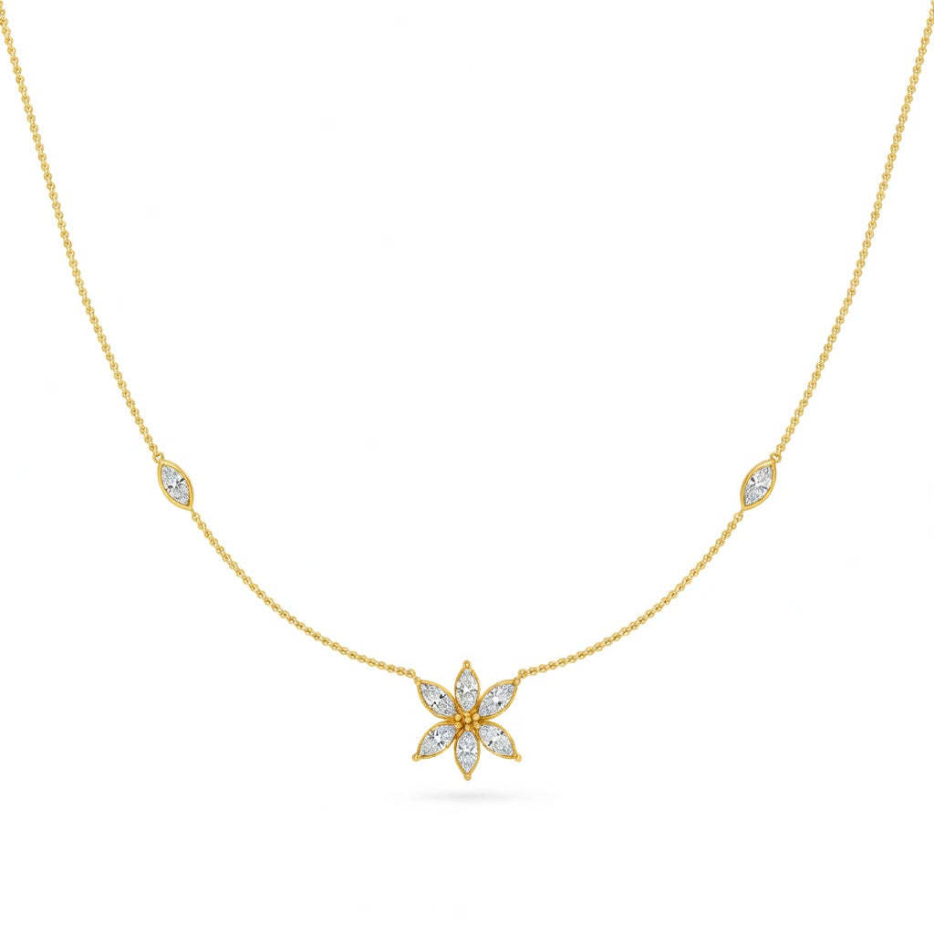 1 Ct Marquise Cut Diamond Chain Necklace VS1 D-F White Gold 14k