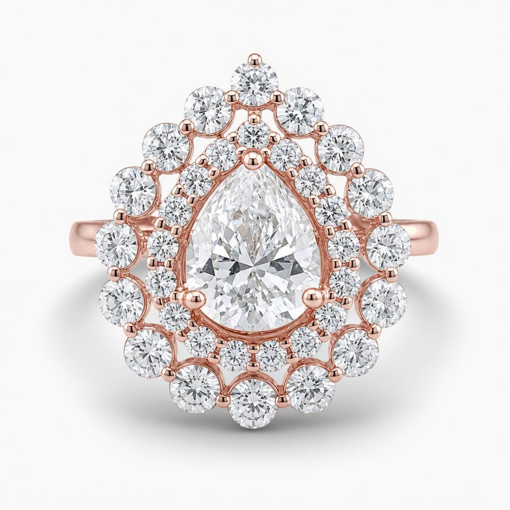 3.00 CT Pear Cut Lab-Grown Diamond Double Halo Engagement Ring in 14K White Gold