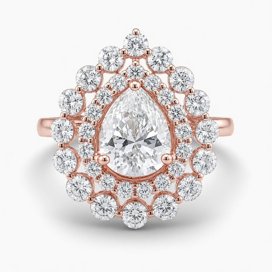3.00 CT Pear Cut Lab-Grown Diamond Double Halo Engagement Ring in 14K White Gold