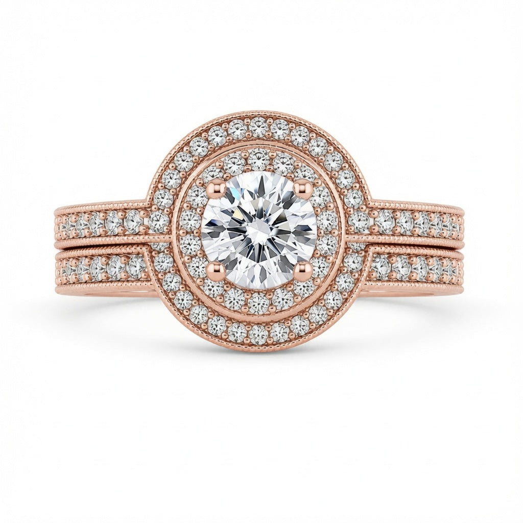 1.80 CT Round Lab-Grown Diamond Halo 2PCS Bridal Set in 14K White Gold – Luxury Wedding Ring Design