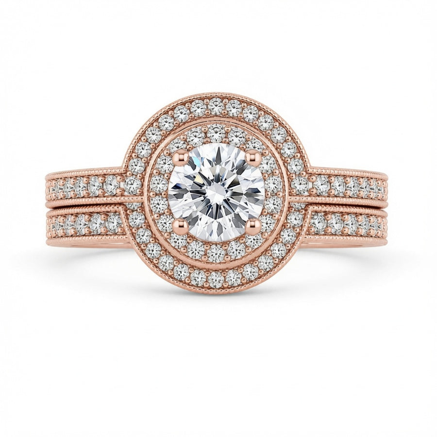 1.80 CT Round Lab-Grown Diamond Halo 2PCS Bridal Set in 14K White Gold – Luxury Wedding Ring Design