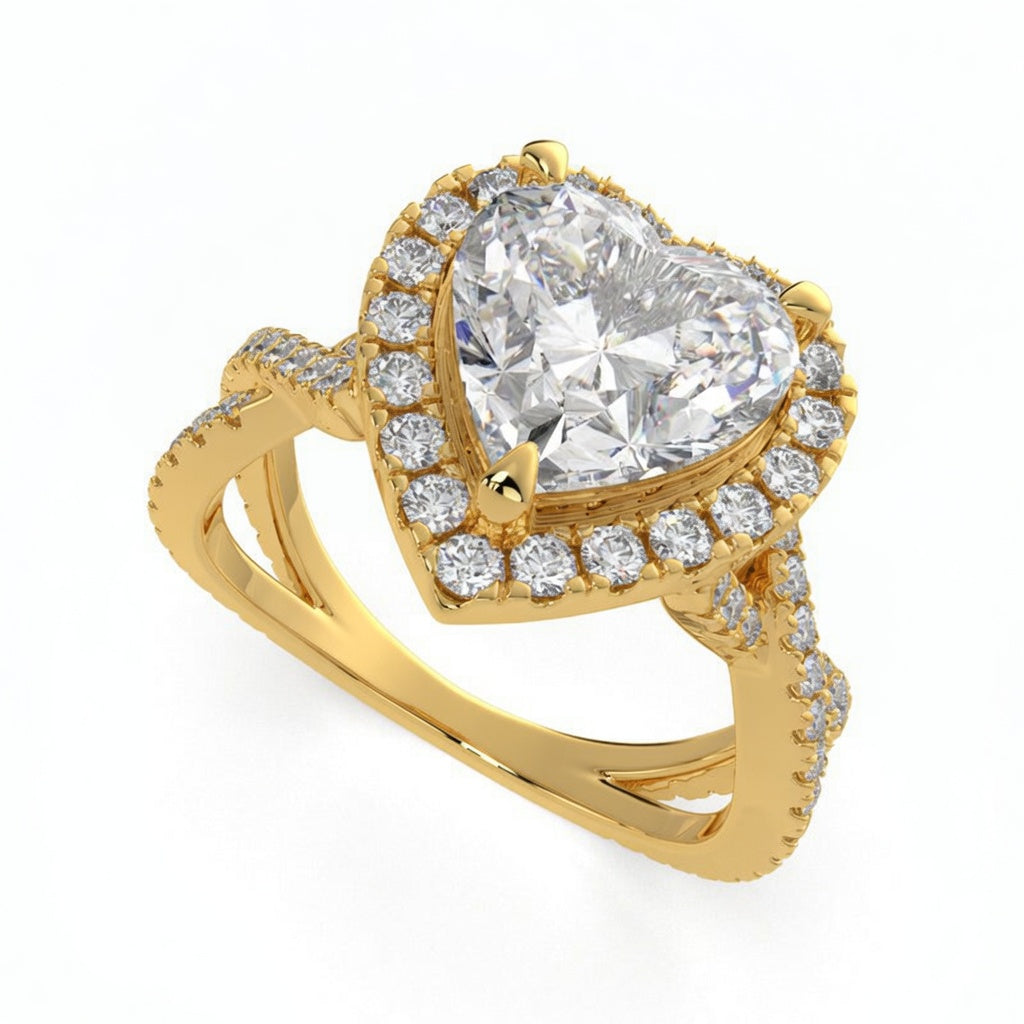 Ophelia 3.35 Carat Heart Cut Pave Halo Split Shank Engagement Ring