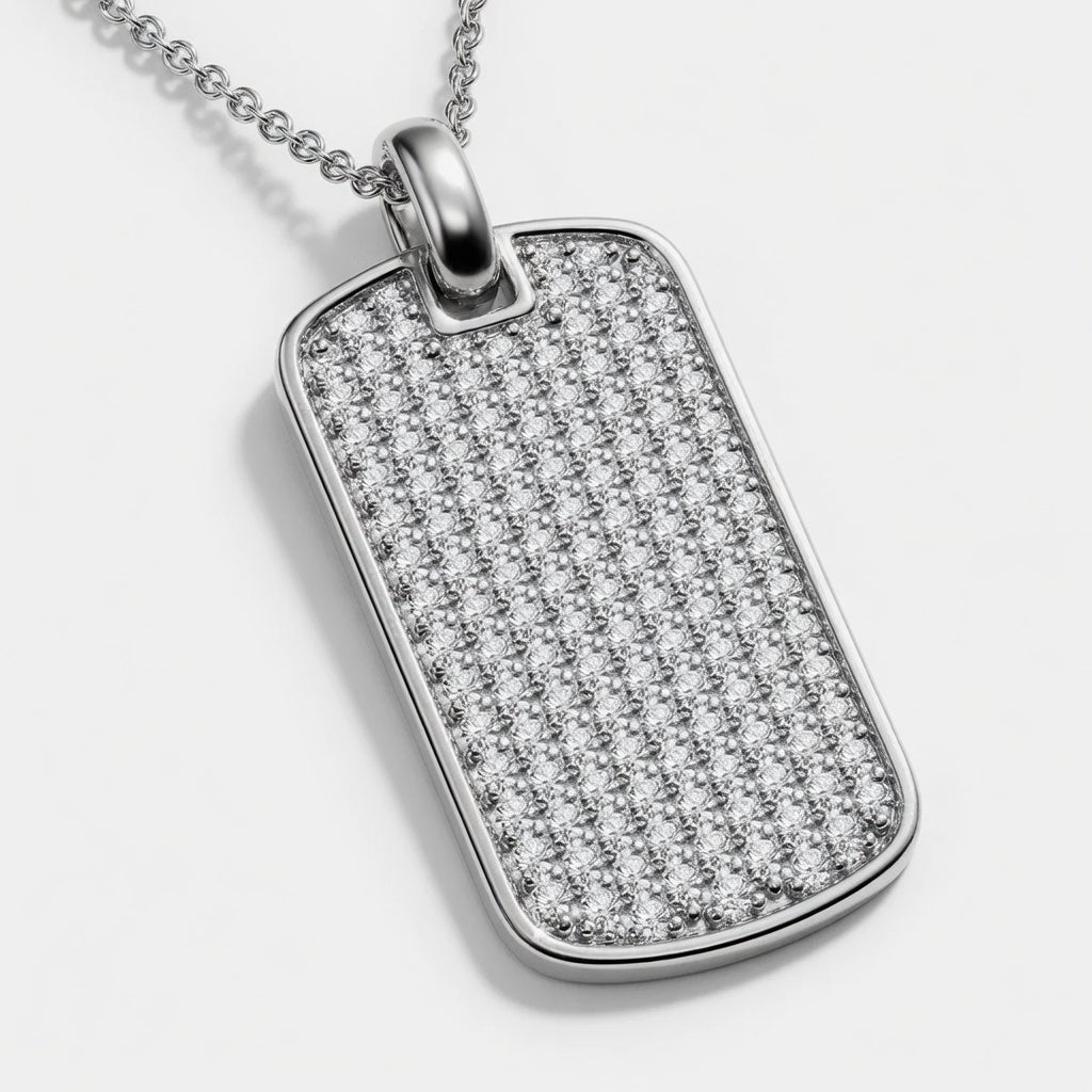 14K White Gold Dog Tag Lab-Grown Diamond Pendant (1.50 CTW – D–F / VS1–VS2)