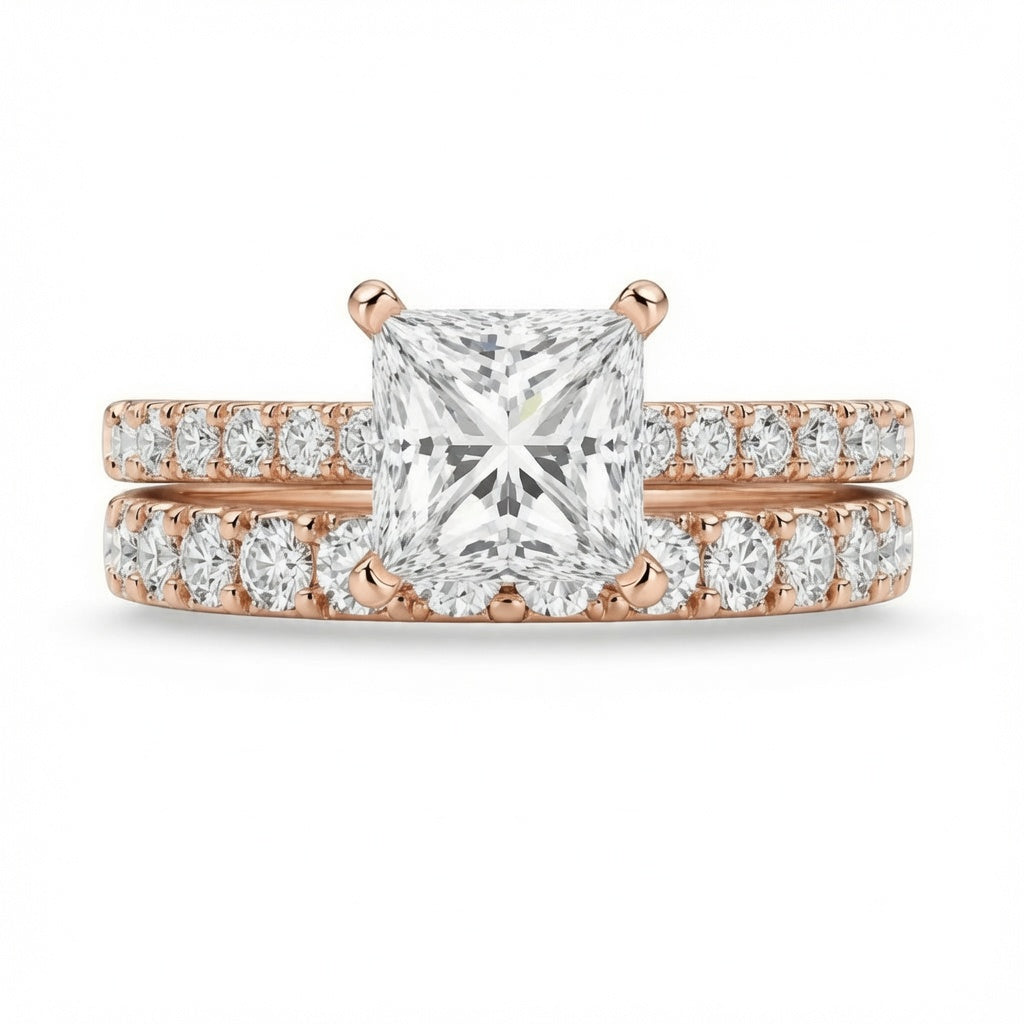 3.00 CT Princess Cut Lab-Grown Diamond 2PCS Bridal Set in 14K White Gold – Classic Anniversary Wedding Ring Design