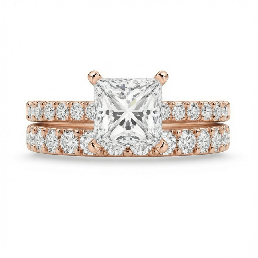 3.00 CT Princess Cut Lab-Grown Diamond 2PCS Bridal Set in 14K White Gold – Classic Anniversary Wedding Ring Design