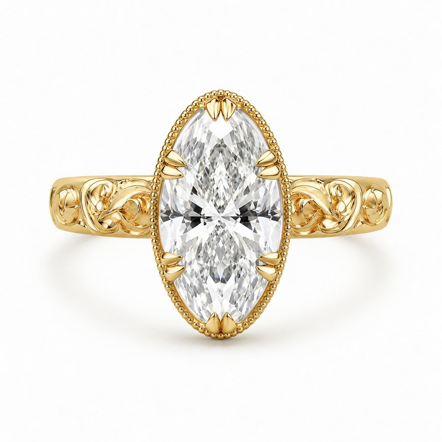 1.00 CT Emerald Cut Lab-Grown Diamond Engagement Ring in 14K White Gold – Vintage Floral Engraved Milgrain Design