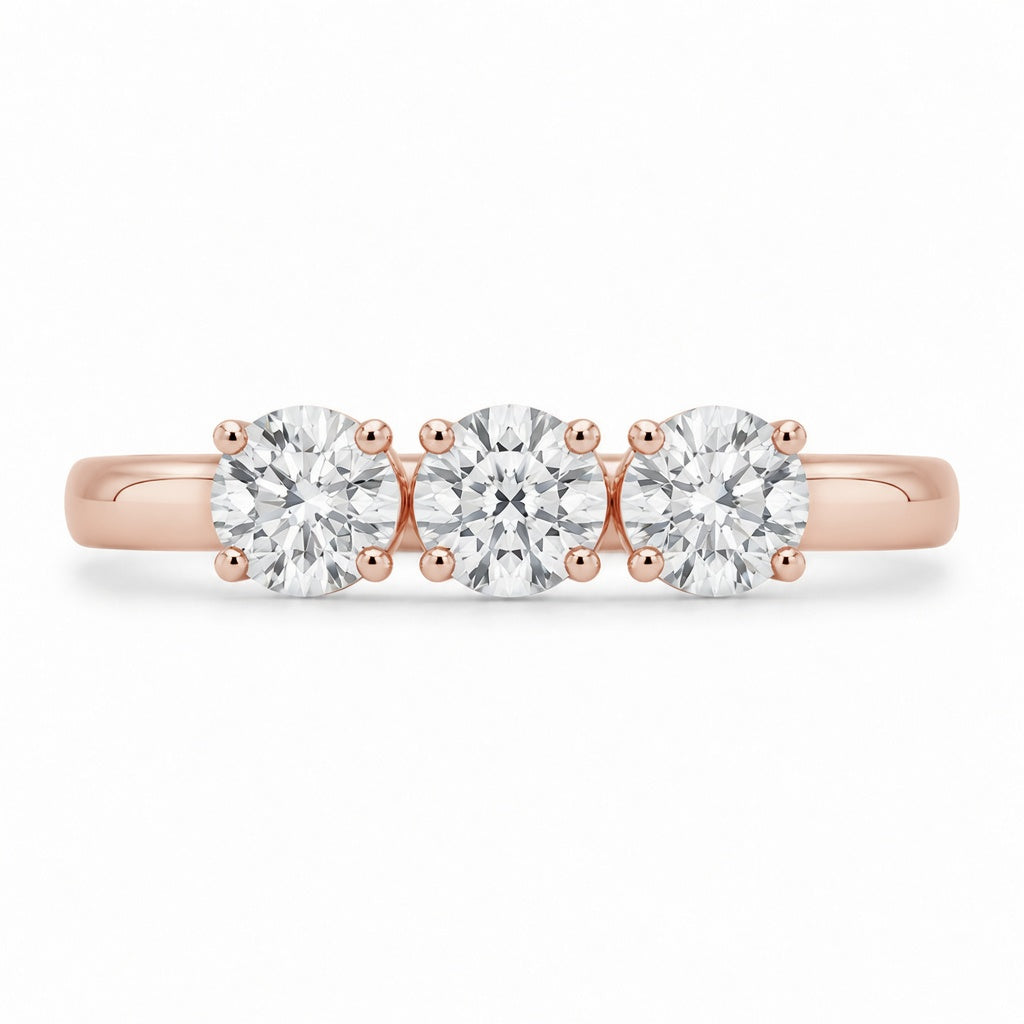 1.00 CT Round Cut Lab-Grown Diamond Three-Stone Engagement Ring in 14K White Gold – Minimalist Trilogy Anniversary Design