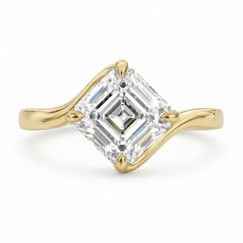 2.00 CT Asscher Cut Lab-Grown Diamond Solitaire Engagement Ring in 14K White Gold – Modern Curved Band Design | IGI Certified
