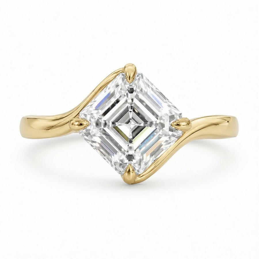 2.00 CT Asscher Cut Lab-Grown Diamond Solitaire Engagement Ring in 14K White Gold – Modern Curved Band Design | IGI Certified