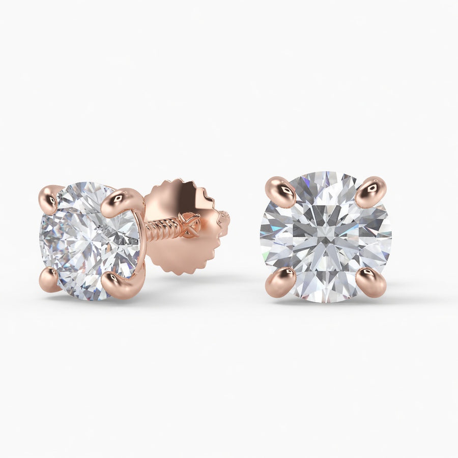 3 Ct Round Cut Stud Diamond Earrings VS1 D Screw Back White Gold 14k