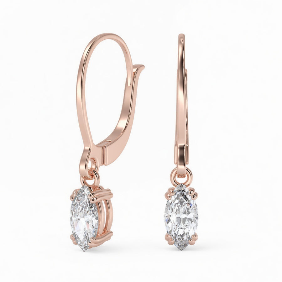 4 Ct Marquise Cut Double Prong Diamond Earrings VS1 D Leverback