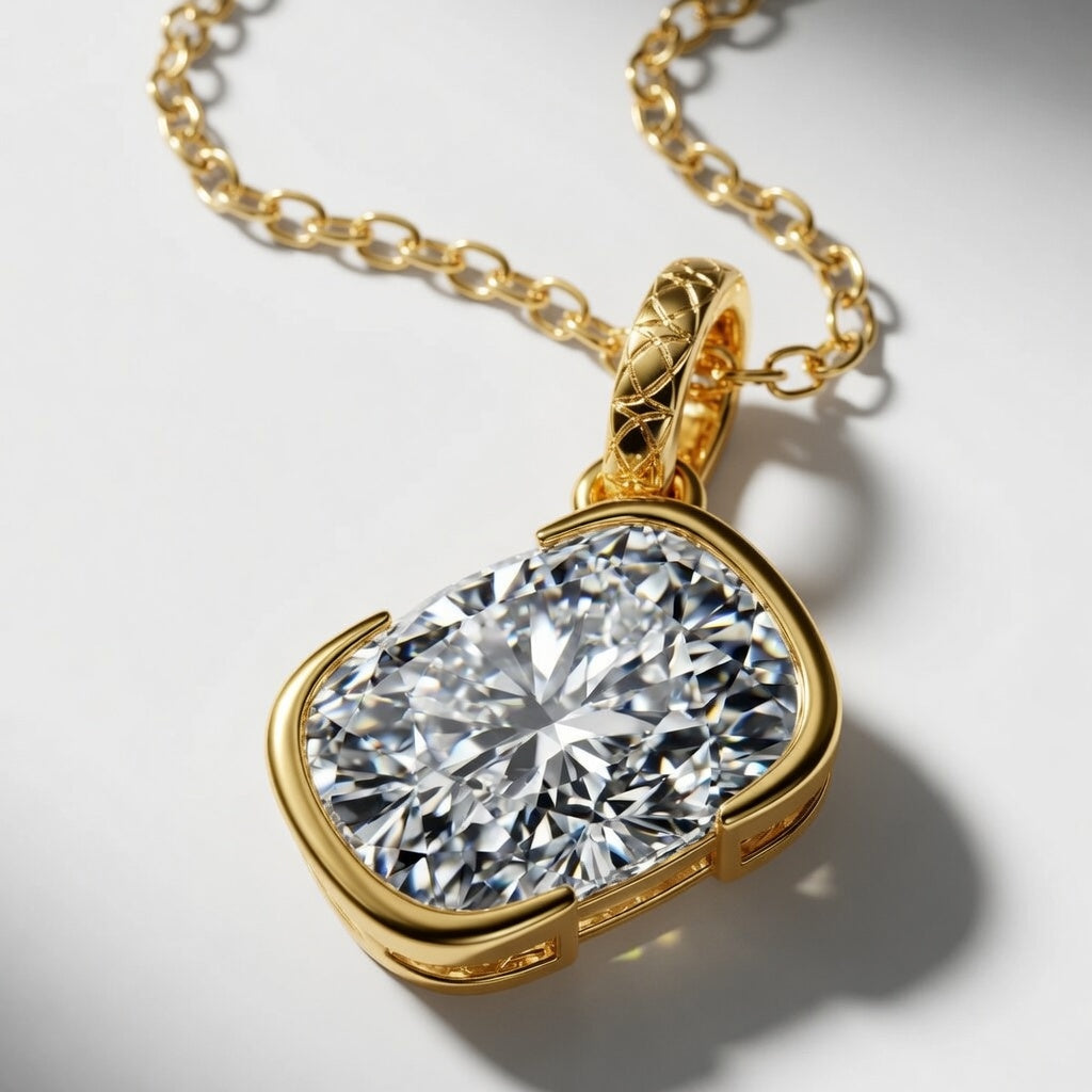2.00 CTW Padma Elongated Cushion Lab-Grown Diamond Bezel Set Solitaire Pendant (D–F / VS1–VS2)