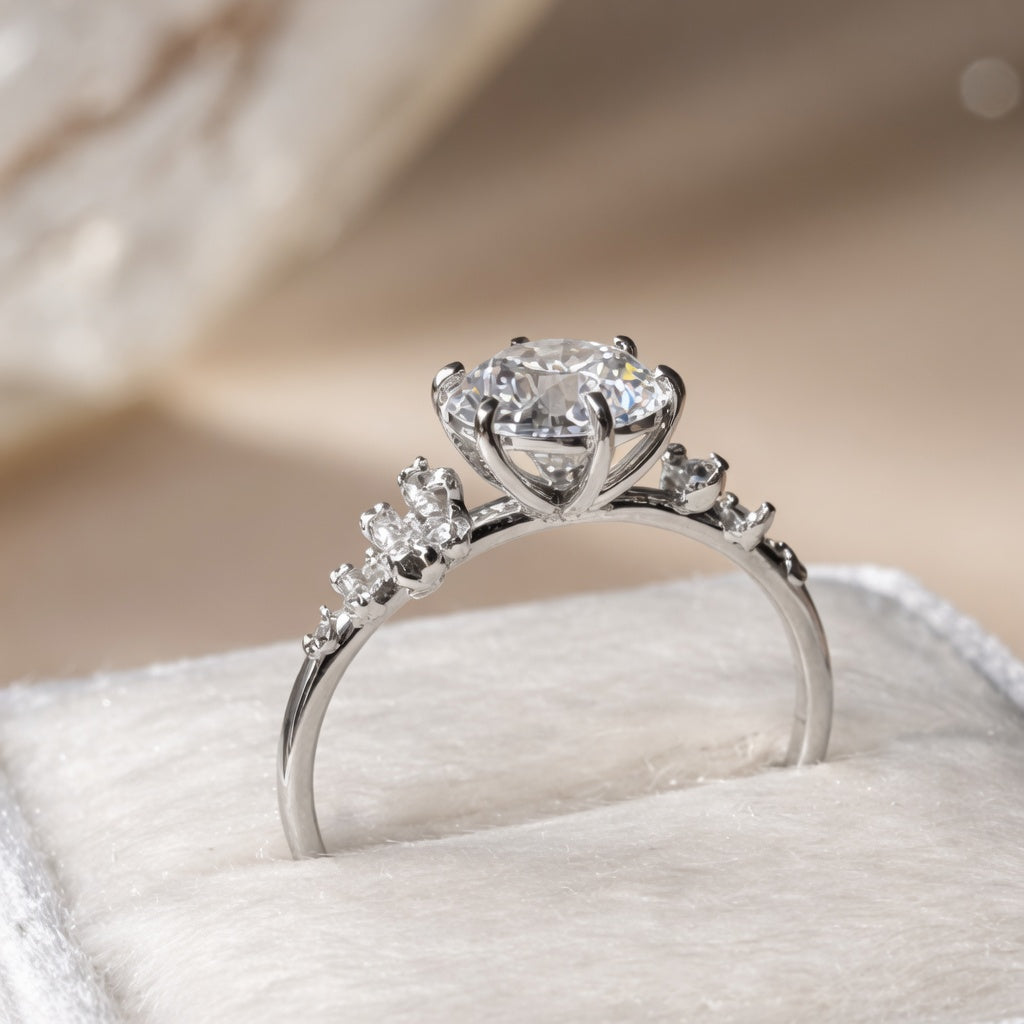 2.00 CT Radiant Cut Lab-Grown Diamond Three-Stone Engagement Ring in 14K White Gold – Cluster Side Stone Bridal Design