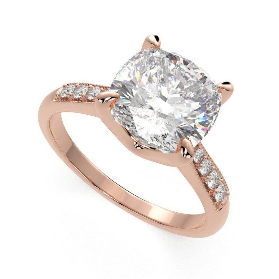 Federica 4.4 Carat Cushion Cut 4 Prong Engagement Ring