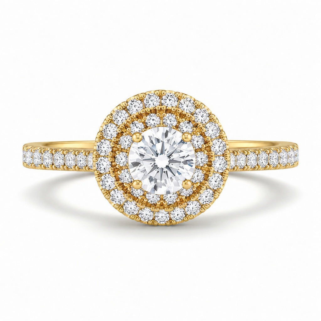 2.00 CT Round Brilliant Cut Lab-Grown Diamond Double Halo Engagement Ring in 14K White Gold – Accent Set Proposal Design