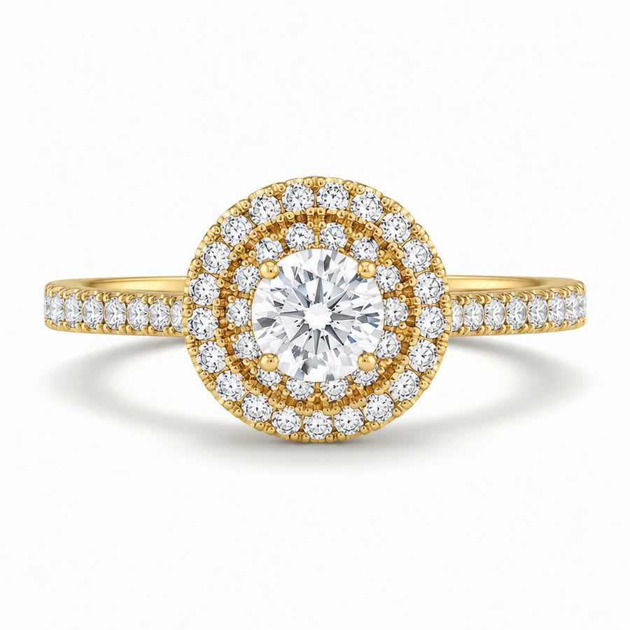 2.00 CT Round Brilliant Cut Lab-Grown Diamond Double Halo Engagement Ring in 14K White Gold – Accent Set Proposal Design