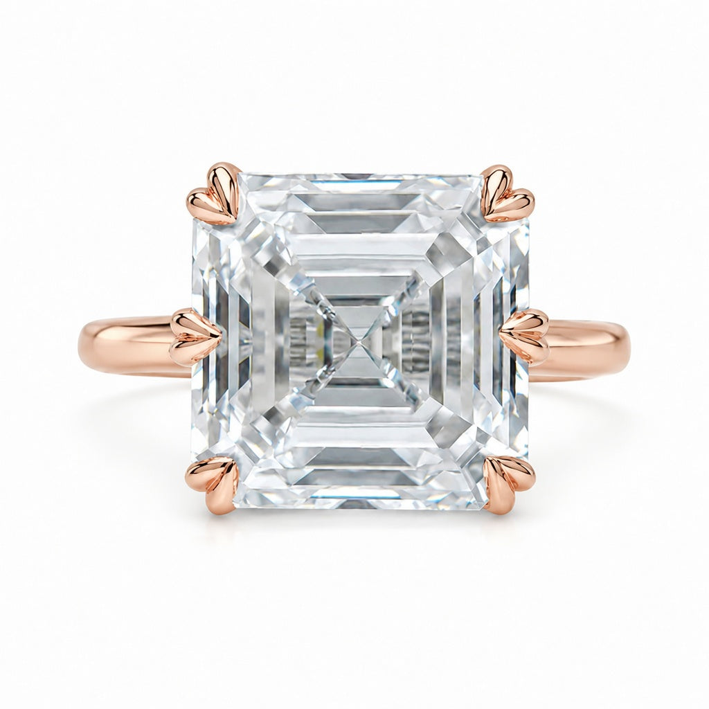 4.50 CT Asscher Cut Lab-Grown Diamond Solitaire Engagement Ring in 14K White Gold – Classic Art Deco Design