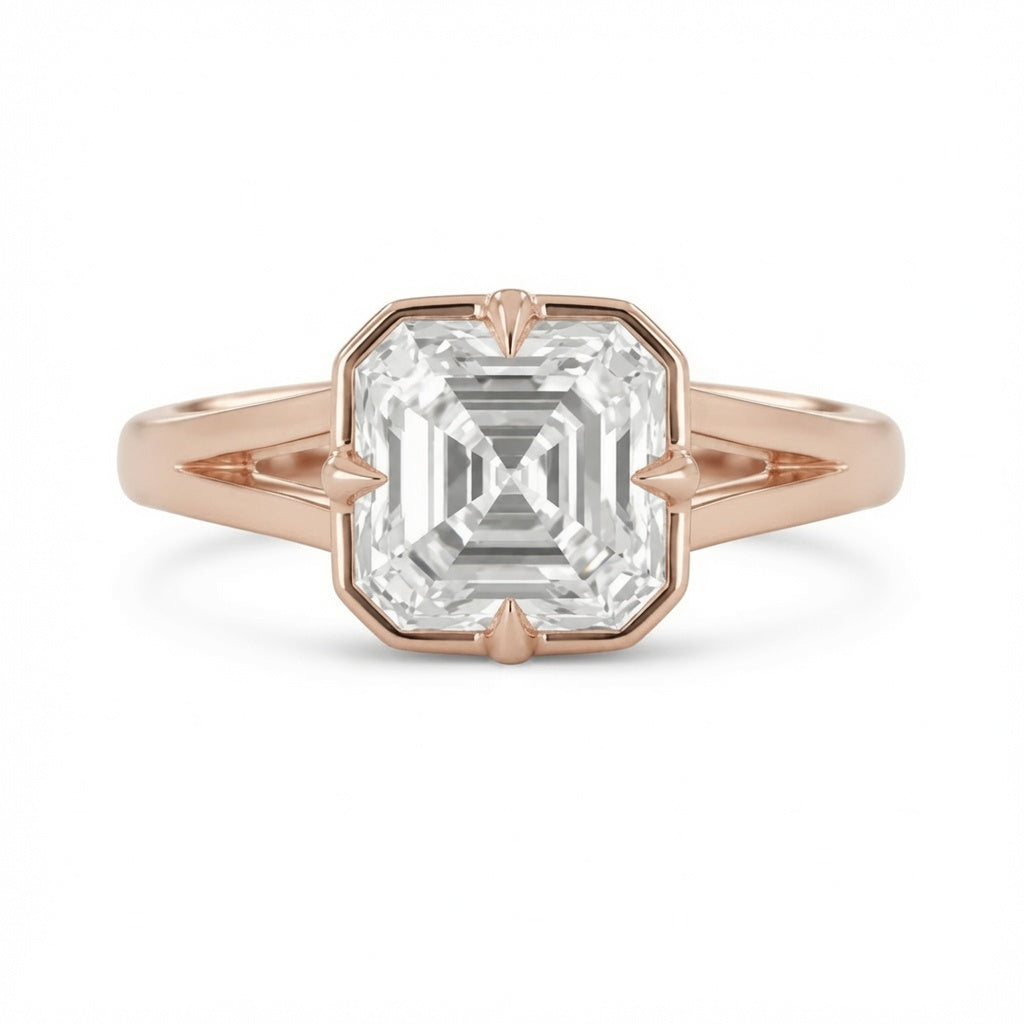 2.00 CT Asscher Cut Lab-Grown Diamond Solitaire Engagement Ring in 14K White Gold – Modern Compass Prong Low Set Design