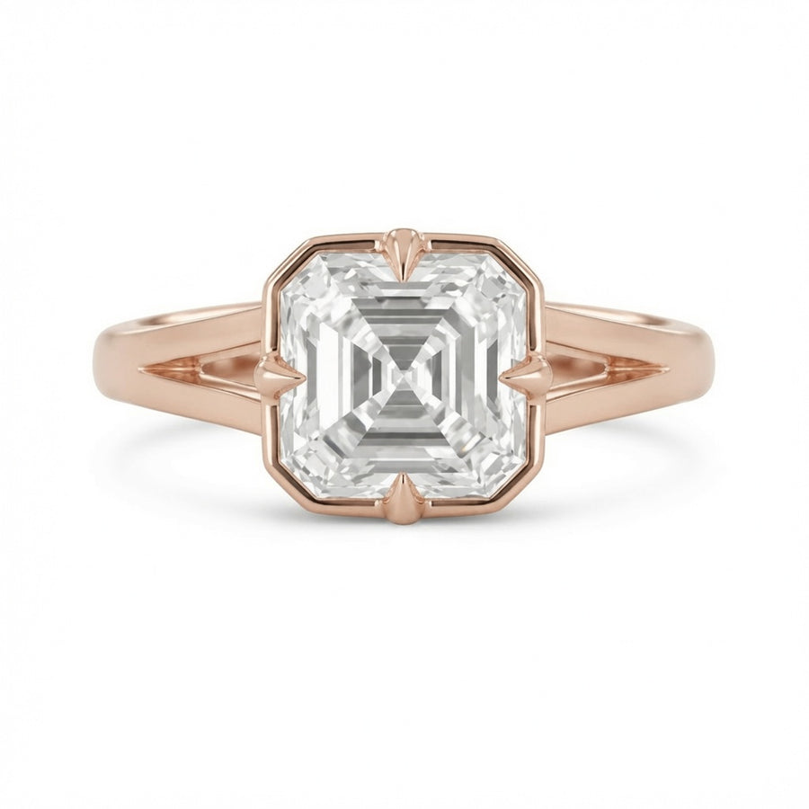 2.00 CT Asscher Cut Lab-Grown Diamond Solitaire Engagement Ring in 14K White Gold – Modern Compass Prong Low Set Design