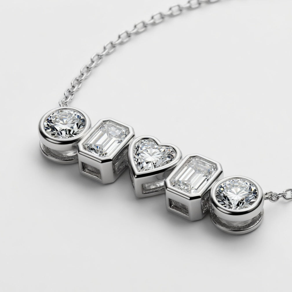 14K White Gold Multi-Shape Bezel-Set Lab-Grown Diamond Five-Stone Pendant (1.00 CTW – D–F / VS1–VS2)