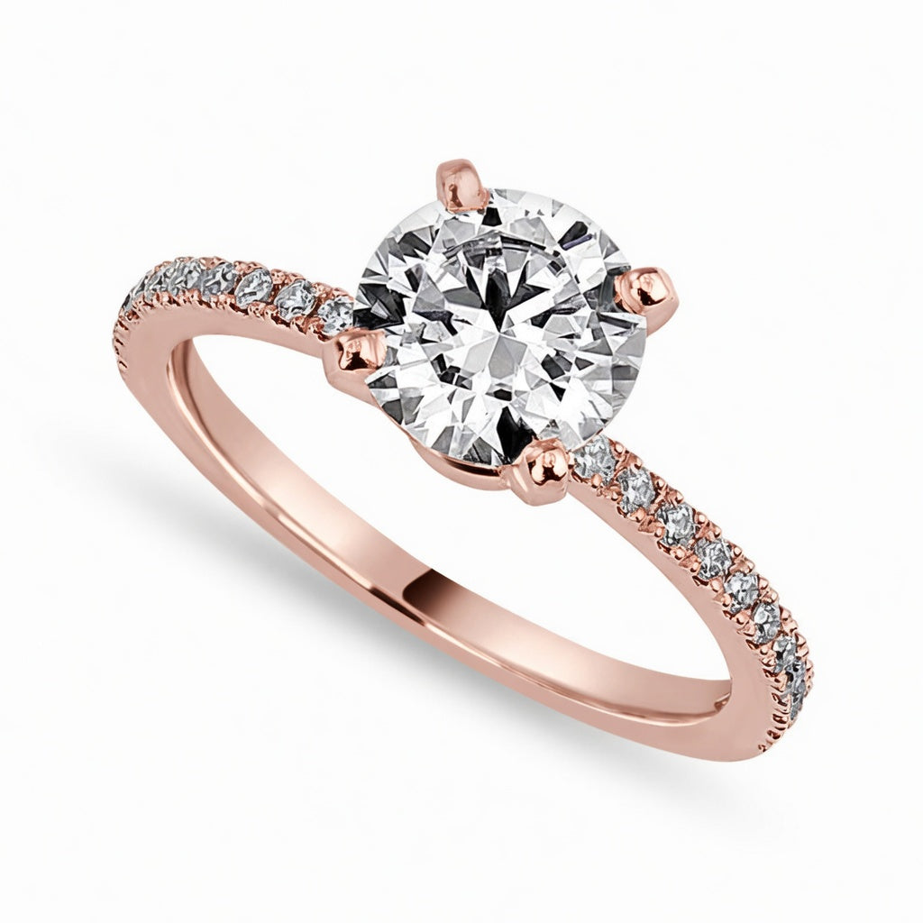 Elin 1.25 ct Lab Grown Round Cut Pave 4 Prong Diamond Engagement Ring