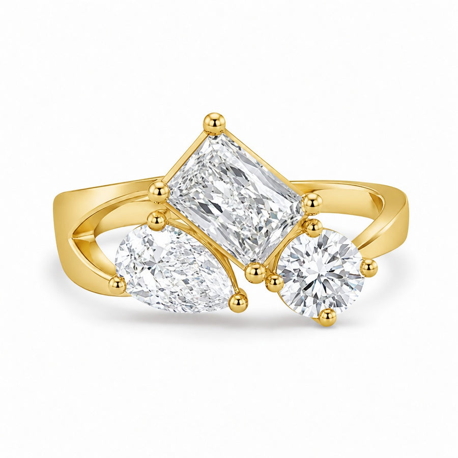 2.50 CT Multi Shape Lab-Grown Diamond Three-Stone Engagement Ring in 14K White Gold – Antique Trilogy Vintage Design
