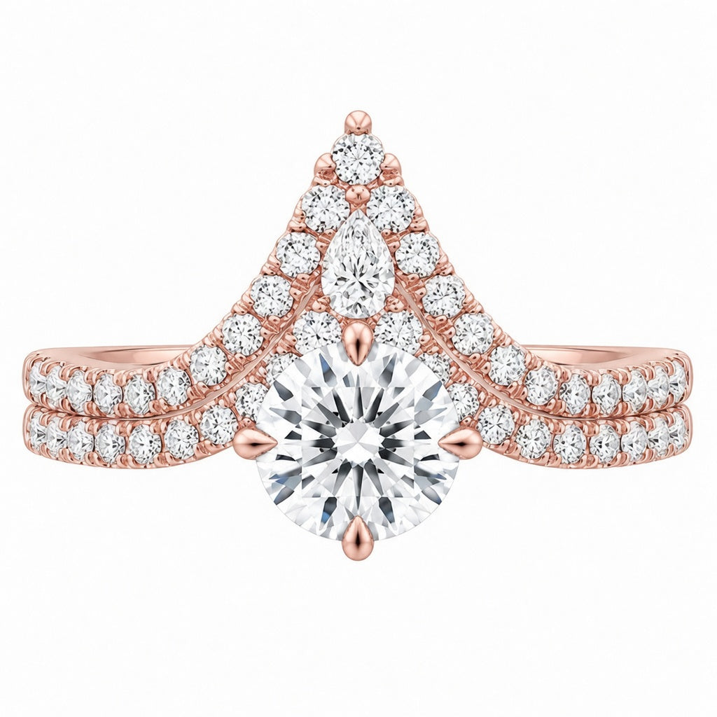 2.50 CT Nouveau Lab-Grown Diamond 2PCS Bridal Set in 14K White Gold – Art Nouveau Chevron Pavé Wedding Ring Design
