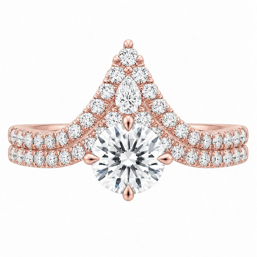 2.50 CT Nouveau Lab-Grown Diamond 2PCS Bridal Set in 14K White Gold – Art Nouveau Chevron Pavé Wedding Ring Design