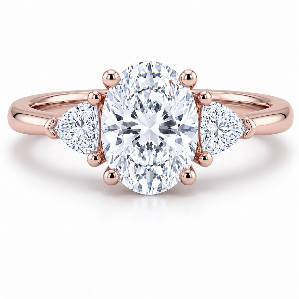 1.50 CT Oval Lab-Grown Diamond Three-Stone Engagement Ring in 14K White Gold – Trilogy Statement Design