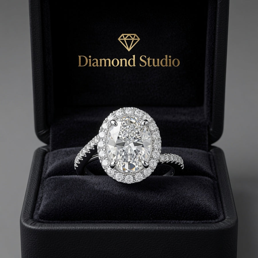 Paloma 2.35 Carat Oval Cut Pave Halo Engagement Ring