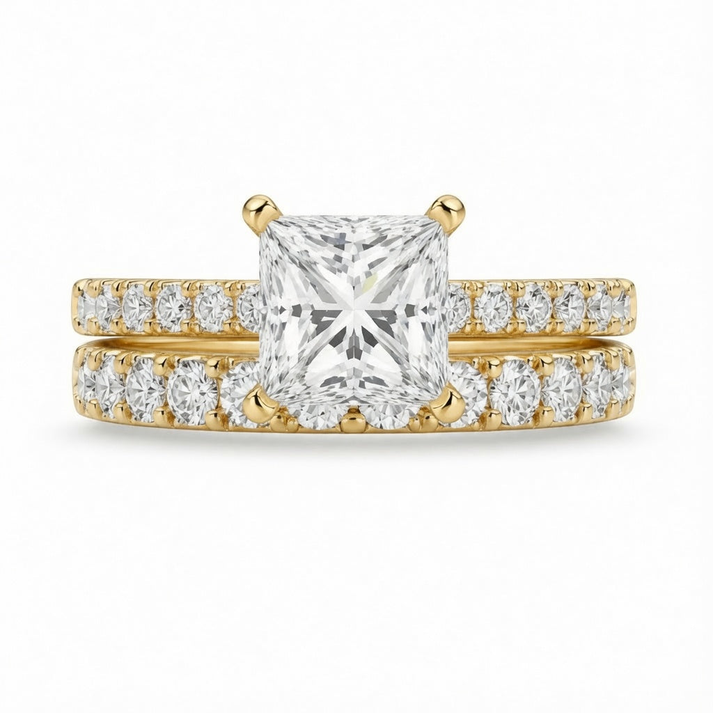 3.00 CT Princess Cut Lab-Grown Diamond 2PCS Bridal Set in 14K White Gold – Classic Anniversary Wedding Ring Design