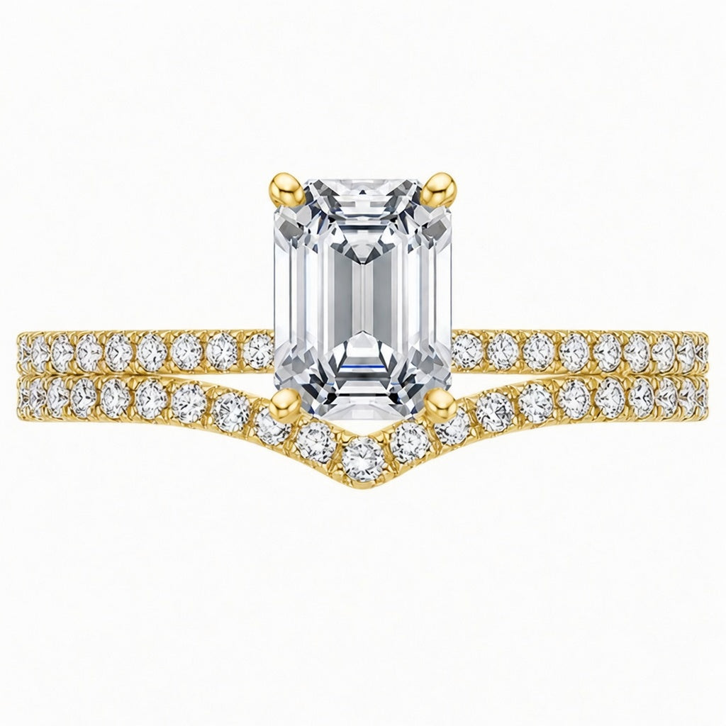 1.90 CT Ballad Lab-Grown Diamond 2PCS Bridal Set in 14K White Gold – Flair Scalloped Pavé Wedding Ring Design