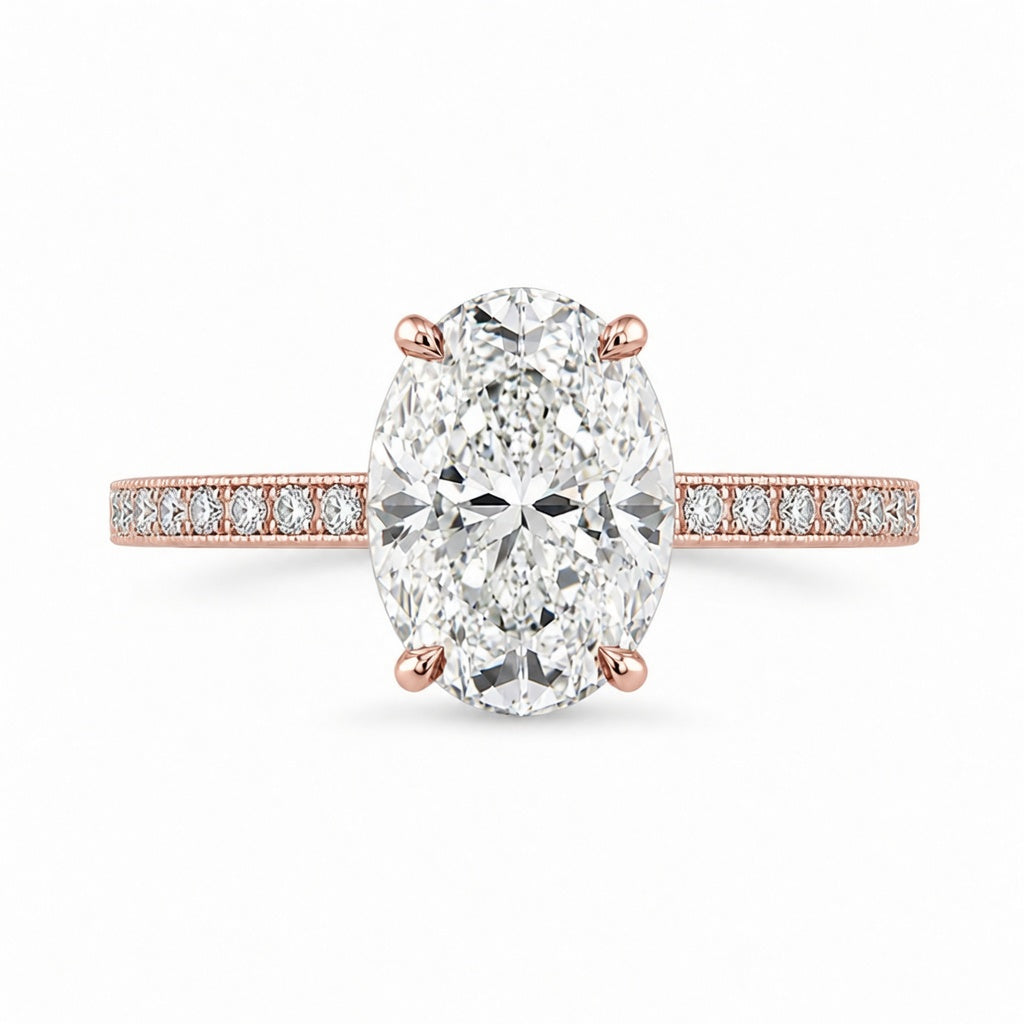 2.00 CT Oval Lab-Grown Diamond Vintage Engagement Ring in 14K White Gold – Hand-Engraved Art Deco Hidden Halo Design