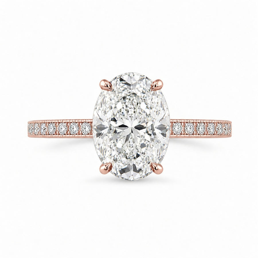 2.00 CT Oval Lab-Grown Diamond Vintage Engagement Ring in 14K White Gold – Hand-Engraved Art Deco Hidden Halo Design